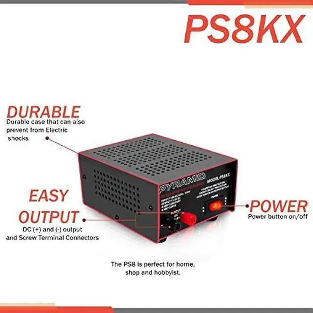 Alt view image 3 of 6 - Pyramid Universal Compact Bench Power Supply - 6 Amp Linear Regulated Home Lab Benchtop AC-to-DC 12V Converter w/ 13.8 Volt DC 115V AC 100 Watt Power Input, Screw Type Terminals - Pyramid PS8KX