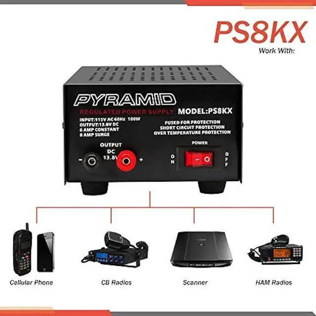 Alt view image 4 of 6 - Pyramid Universal Compact Bench Power Supply - 6 Amp Linear Regulated Home Lab Benchtop AC-to-DC 12V Converter w/ 13.8 Volt DC 115V AC 100 Watt Power Input, Screw Type Terminals - Pyramid PS8KX