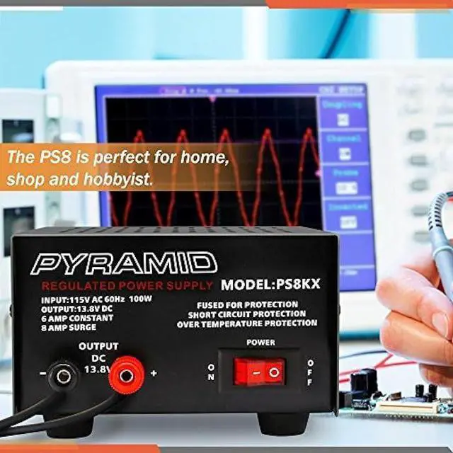Alt view image 6 of 6 - Pyramid Universal Compact Bench Power Supply - 6 Amp Linear Regulated Home Lab Benchtop AC-to-DC 12V Converter w/ 13.8 Volt DC 115V AC 100 Watt Power Input, Screw Type Terminals - Pyramid PS8KX
