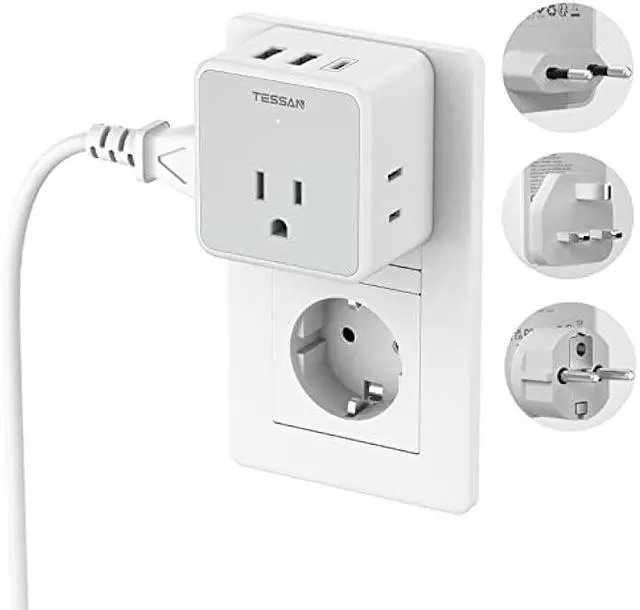 Main image of TESSAN All European UK Travel Plug Adapter Kit, International Detachable Converter with 3 Outlet 3 USB Charger (1 USB C), Type C/G/E/F EU Ireland Power Adaptor, US to Europe Italy Spain France Greece