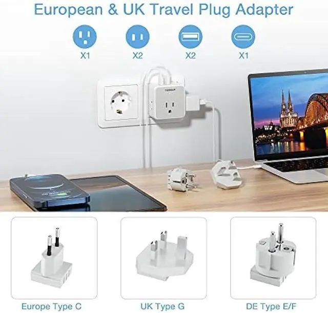 Alt view image 3 of 6 - TESSAN All European UK Travel Plug Adapter Kit, International Detachable Converter with 3 Outlet 3 USB Charger (1 USB C), Type C/G/E/F EU Ireland Power Adaptor, US to Europe Italy Spain France Greece