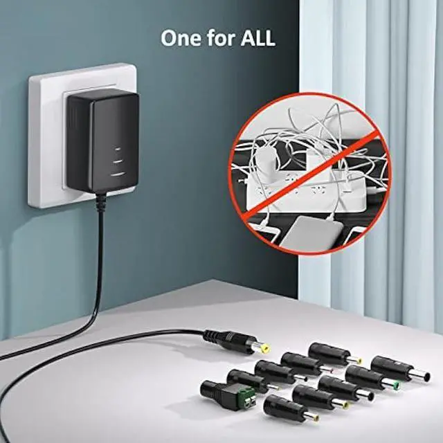 Alt view image 4 of 6 - Universal Power Supply 9V 2A AC Adapter 100-240V AC to DC 9V 1.8A 1.5A 1A 0.8A 0.5A 450mA Power Adapter for LED Strip Light CCTV Camera Router Modem Toys DVD IR Illuminator ADSL Cats DVR