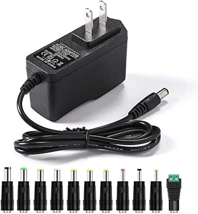 Main image of 12V 1A Power Supply AC Adapter Charger [12 Volts 1 Amps Regulated Switching Power] with 11 Interchangeable DC Plug for 200mA 300mA 350mA 400mA 500mA 600mA 700mA 800mA 850mA 900mA 1000mA Equipment