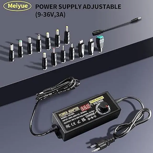 Alt view image 7 of 7 - 108W Universal Power Supply Adjustable 9V~36V DC Switching Adapter 100V-240V AC to DC Converter Transformer with LED Voltage Display,14 Tips & Polarity Converter,9V12V15V18V20V24V...36V Power Supply