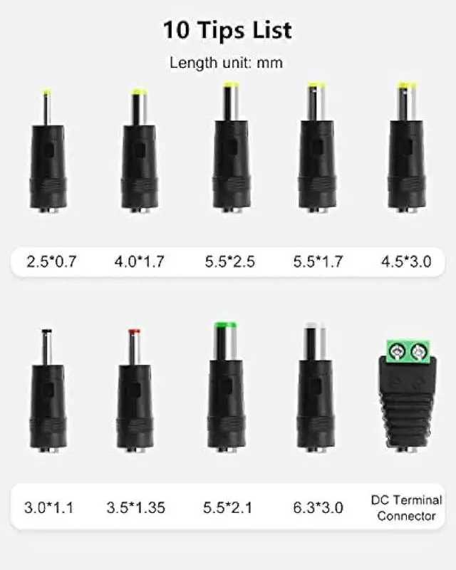 Alt view image 3 of 7 - DC 12 Volt 1.5 Amp Switching Power Supply, 100-240V 50-60Hz AC to DC 12V 1.5A 18W Power Supply Adapter with 5.5mm x 2.5mm Barrel, and 10 More Sizes of Tips