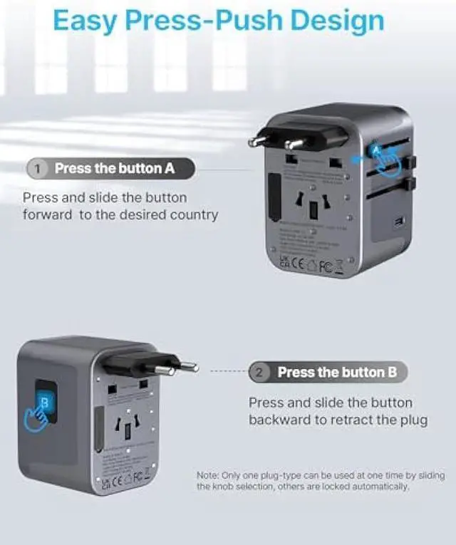 Alt view image 3 of 5 - Universal Travel Adapter, VINTAR International Power Adapter with 6A 3 USB C and 2 USB Ports, All in One Travel Essentials Plug Adapter, Worldwide Outlet Converter for Europe UK USA AUS(Type C/G/A/I)