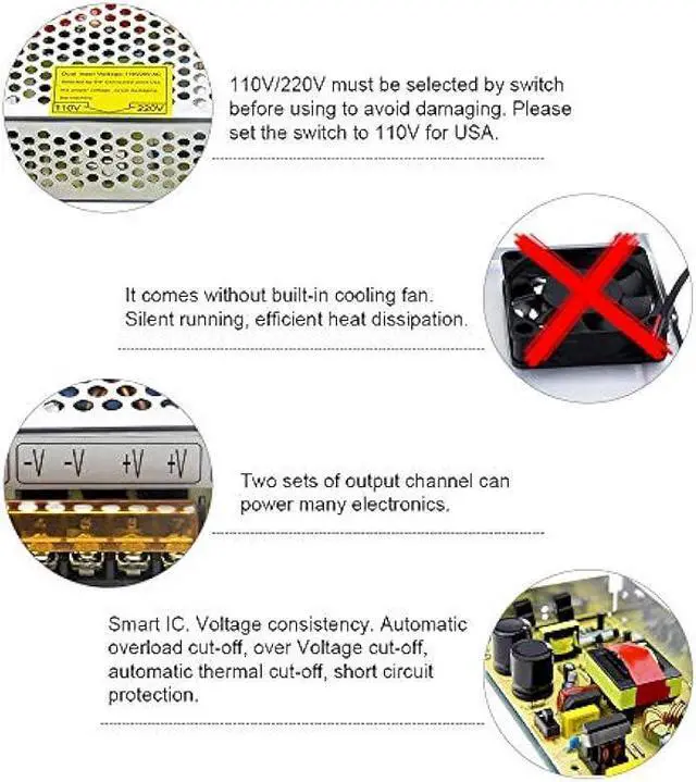 Alt view image 4 of 7 - SHNITPWR 12V 15A 180W Power Supply Adapter 110V / 220V AC to DC Universal Regulated Switching Power Converter Transformer LED Driver for LED Light Strip 3D Printer CCTV Security System LCD Monitor