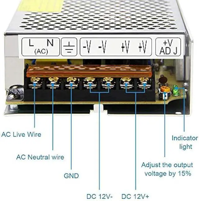 Alt view image 5 of 7 - SHNITPWR 12V 15A 180W Power Supply Adapter 110V / 220V AC to DC Universal Regulated Switching Power Converter Transformer LED Driver for LED Light Strip 3D Printer CCTV Security System LCD Monitor