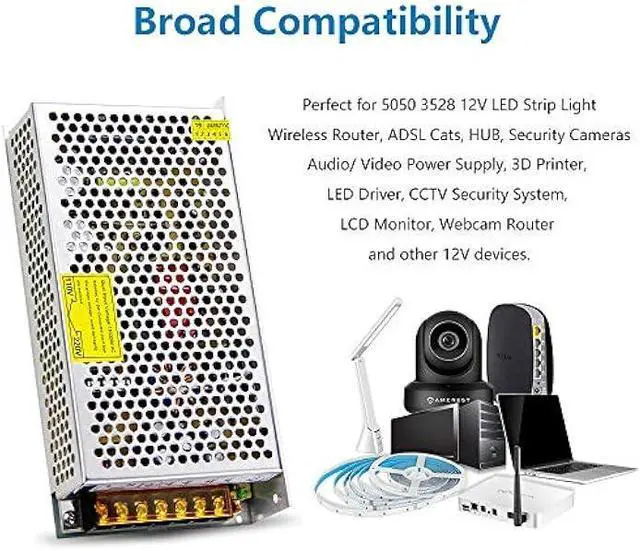 Alt view image 6 of 7 - SHNITPWR 12V 15A 180W Power Supply Adapter 110V / 220V AC to DC Universal Regulated Switching Power Converter Transformer LED Driver for LED Light Strip 3D Printer CCTV Security System LCD Monitor