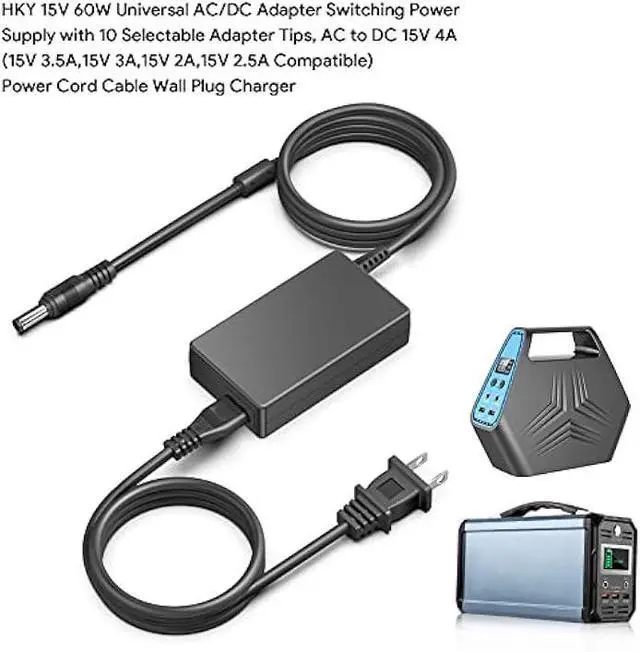 Alt view image 3 of 6 - HKY 15V 60W Universal AC/DC Adapter Switching Power Supply with 10 Selectable Adapter Tips, AC to DC 15V 4A (15V 3.5A,15V 3A,15V 2A,15V 2.5A Compatible) Power Cord Cable Wall Plug Charger