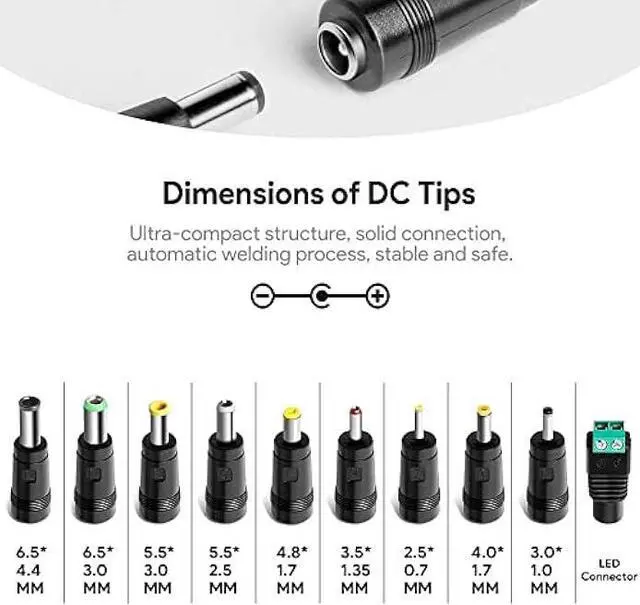 Alt view image 4 of 6 - HKY 15V 60W Universal AC/DC Adapter Switching Power Supply with 10 Selectable Adapter Tips, AC to DC 15V 4A (15V 3.5A,15V 3A,15V 2A,15V 2.5A Compatible) Power Cord Cable Wall Plug Charger