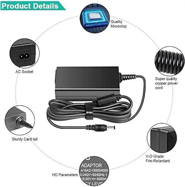 Alt view image 6 of 6 - HKY 15V 60W Universal AC/DC Adapter Switching Power Supply with 10 Selectable Adapter Tips, AC to DC 15V 4A (15V 3.5A,15V 3A,15V 2A,15V 2.5A Compatible) Power Cord Cable Wall Plug Charger