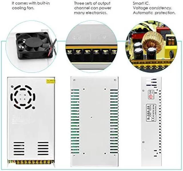 Alt view image 4 of 7 - Aclorol 36V 10A 360W Switching Convert Power Supply Universal Regulated AC Adapter for LED Strip Pixel Lights CCTV Camera Security System radio Computer Project