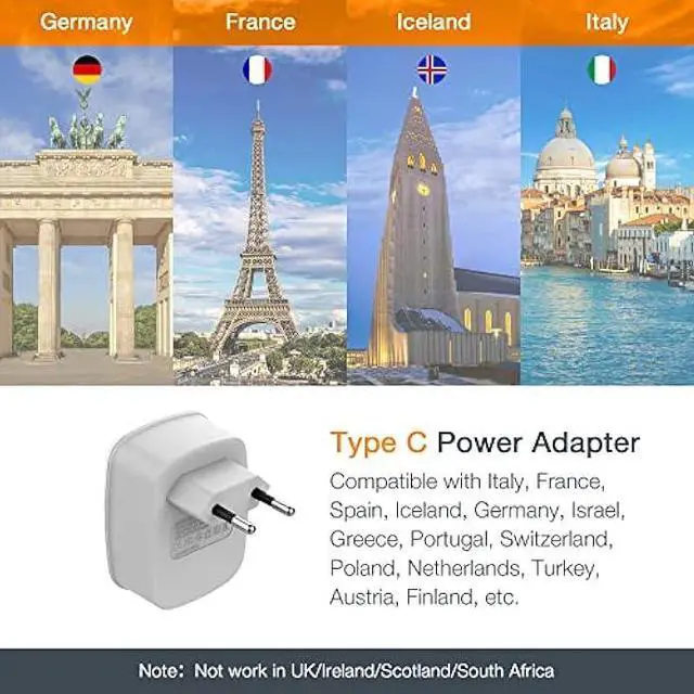 Alt view image 2 of 5 - TESSAN European Travel Plug Adapter, Europe Power Adaptor with 2 USB Ports, International Type C Outlet Charger for US to Most of EU Iceland Spain Italy France Germany