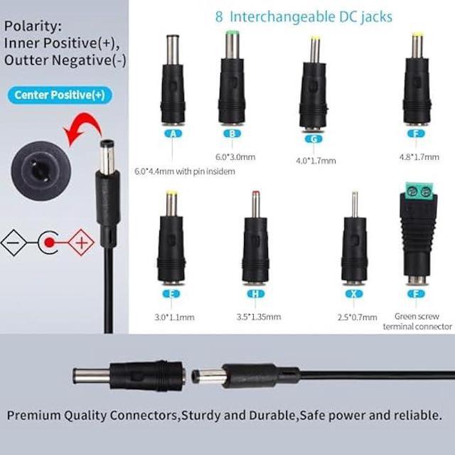 Alt view image 5 of 6 - 9V Power Supply AC Adapter DC 9Volt Power Adapter Charger DC in 9V Power Cord with 8 Interchangeable DC Plug for 100mA 300mA 400mA 500mA 600mA 700mA 800mA 900mA 1000mA Equipment