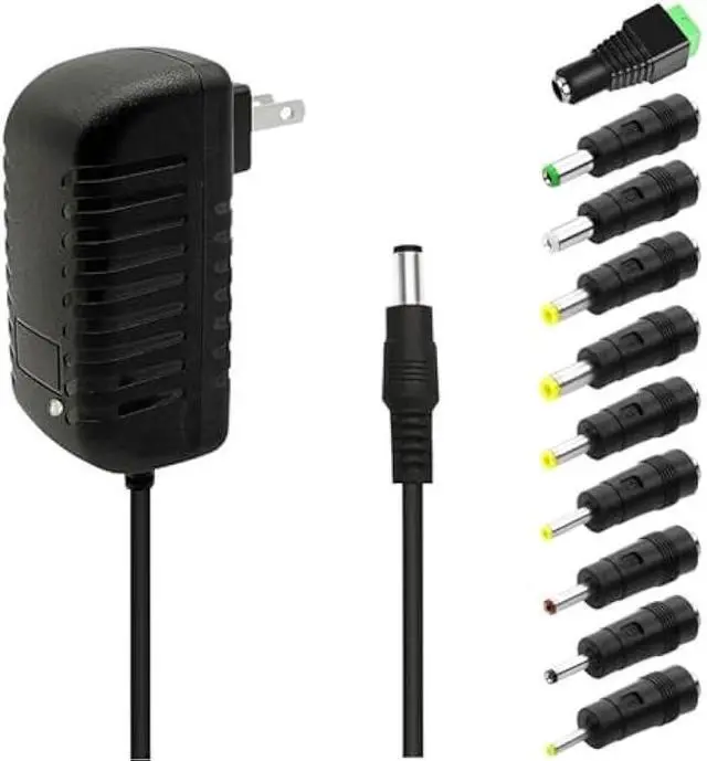 Main image of DC 12V 1.5A 1500mA Switching Power Supply AC DC Adapter 100-240V 50-60Hz AC to DC 12 Volt 1.5 Amp Power Adapter 5.5mm x 2.5mm/2.1mm DC Plug Connectivity (12Volt 1.5A Adapter with 10 Sizes of Tips)