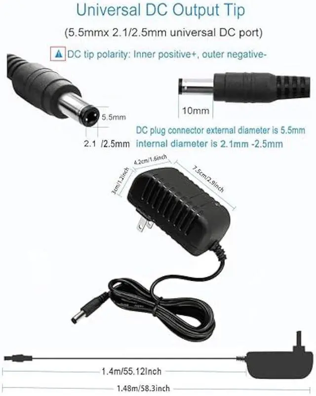Alt view image 4 of 5 - DC 12V 1.5A 1500mA Switching Power Supply AC DC Adapter 100-240V 50-60Hz AC to DC 12 Volt 1.5 Amp Power Adapter 5.5mm x 2.5mm/2.1mm DC Plug Connectivity (12Volt 1.5A Adapter with 10 Sizes of Tips)