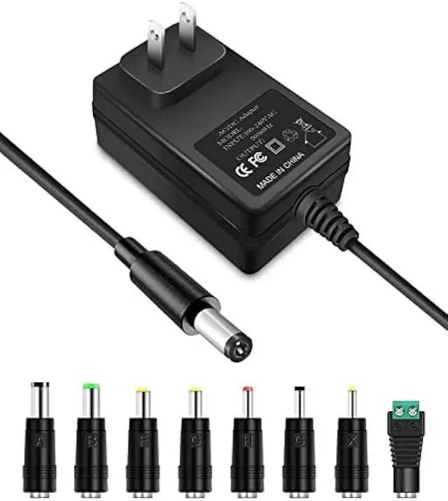 Main image of 12V 2A Power Adapter AC Power Supply Cord 12 Volts 2 Amps Regulated Switching Charger with 8 Interchangeable DC Plug for 2000mA 1500mA 1000mA 900mA 850mA 800mA 700mA 600mA 500mA Equipment