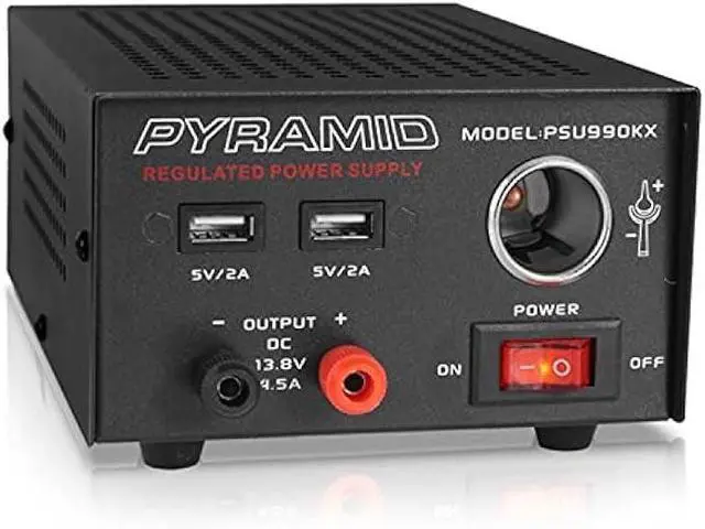 Main image of Pyramid Universal Compact Bench Power Supply - 7 Amp Regulated Home Lab Benchtop AC-Dc Converter Power Supply for CB Radio, HAM W/ 13.8 Volt Dc 120V AC Supply, Dual USB, Cigarette Lighter PSU990KX