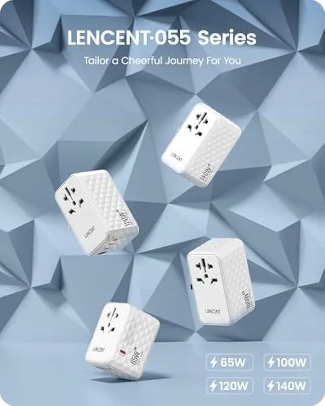 Alt view image 5 of 5 - LENCENT 140W International Travel Adapter, GaN Universal Travel Adapter with 1 USB-A & 3 Type C Power Adapter, Fast Charger for Phone,Laptops, Worldwide Plug Adapter for USA/UK/EU/AUS, White