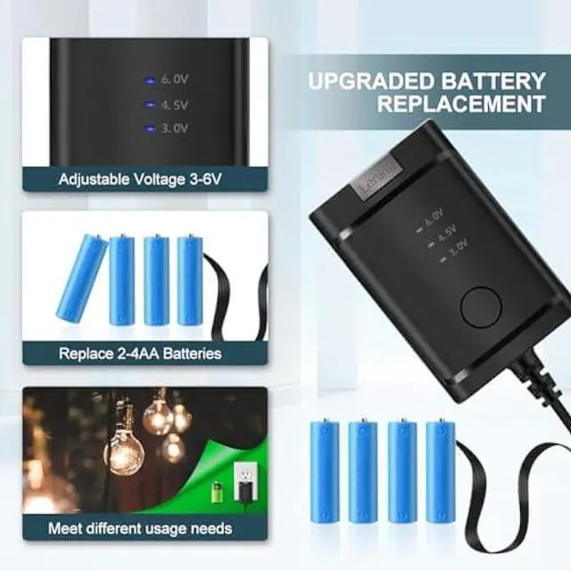 Alt view image 2 of 5 - Lenink Adjustable AC Power Supply Adapter for 2 AA 3 AA 4 AA Batteries, 3V, 4.5V, 6V, AA Battery Replacement Adapter for LED Lights, Decorations (Black)