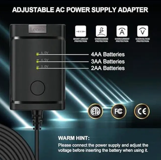 Alt view image 3 of 5 - Lenink Adjustable AC Power Supply Adapter for 2 AA 3 AA 4 AA Batteries, 3V, 4.5V, 6V, AA Battery Replacement Adapter for LED Lights, Decorations (Black)