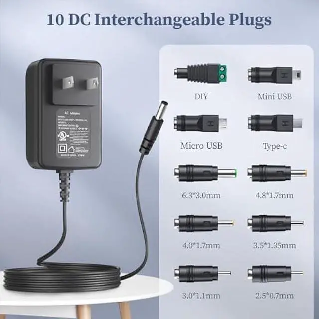 Alt view image 3 of 7 - 5V 1A Power Supply 5 Volt Charger 1000mA 5W Max Regulated Switching AC to DC Cord Adapter with 10 Replacement Connector 100V - 240V Input Adaptor US Wall Plug Certified by UL