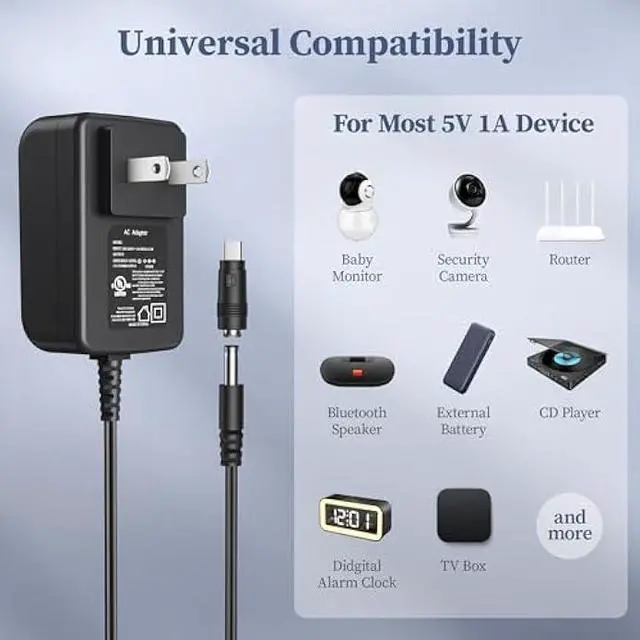 Alt view image 4 of 7 - 5V 1A Power Supply 5 Volt Charger 1000mA 5W Max Regulated Switching AC to DC Cord Adapter with 10 Replacement Connector 100V - 240V Input Adaptor US Wall Plug Certified by UL