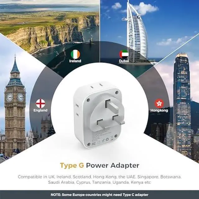 Alt view image 2 of 6 - US to UK Plug Adapter 3 Pack, TESSAN Type G Adapter for Travel with 4 Outlets 3 USB Charger(1 USB C), Ireland Power Adaptor for USA to England London Scotland Dubai Singapore Hong Kong Qatar