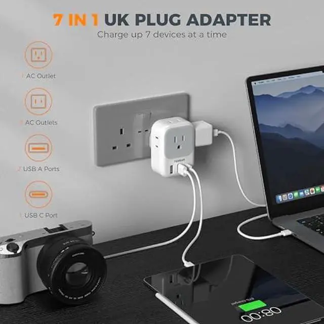 Alt view image 3 of 6 - US to UK Plug Adapter 3 Pack, TESSAN Type G Adapter for Travel with 4 Outlets 3 USB Charger(1 USB C), Ireland Power Adaptor for USA to England London Scotland Dubai Singapore Hong Kong Qatar