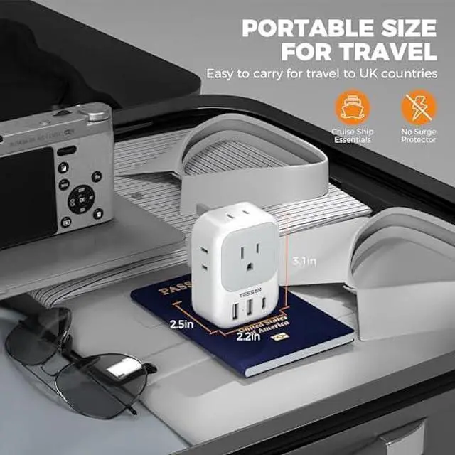 Alt view image 5 of 6 - US to UK Plug Adapter 3 Pack, TESSAN Type G Adapter for Travel with 4 Outlets 3 USB Charger(1 USB C), Ireland Power Adaptor for USA to England London Scotland Dubai Singapore Hong Kong Qatar