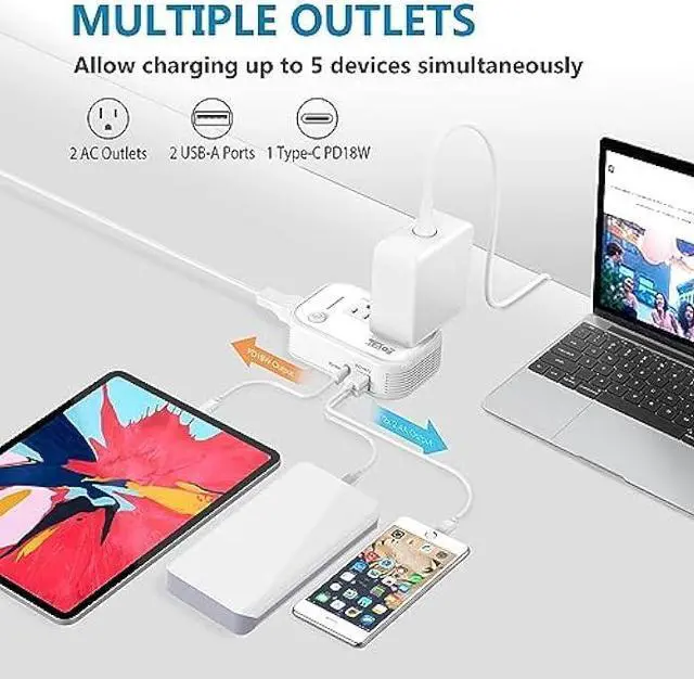 Alt view image 2 of 7 - Step Down Power Converter - FOVAL 230W Travel Voltage Converter 220V to 110V International Power Adapter with [Upgraded 18W PD USB-C] 3 USB Ports 2 AC Outlets US to Europe Italy UK AU Plug (White)