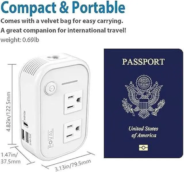 Alt view image 6 of 7 - Step Down Power Converter - FOVAL 230W Travel Voltage Converter 220V to 110V International Power Adapter with [Upgraded 18W PD USB-C] 3 USB Ports 2 AC Outlets US to Europe Italy UK AU Plug (White)