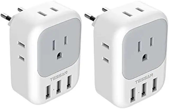 Main image of TESSAN European Travel Plug Adapter 2 Pack, US to Europe Power Adapter with 4 Outlets and 3 USB, International Euro Charger Adaptor Type C for USA to EU Spain France Iceland Italy Germany Greece
