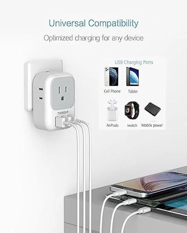 Alt view image 3 of 6 - TESSAN European Travel Plug Adapter 2 Pack, US to Europe Power Adapter with 4 Outlets and 3 USB, International Euro Charger Adaptor Type C for USA to EU Spain France Iceland Italy Germany Greece