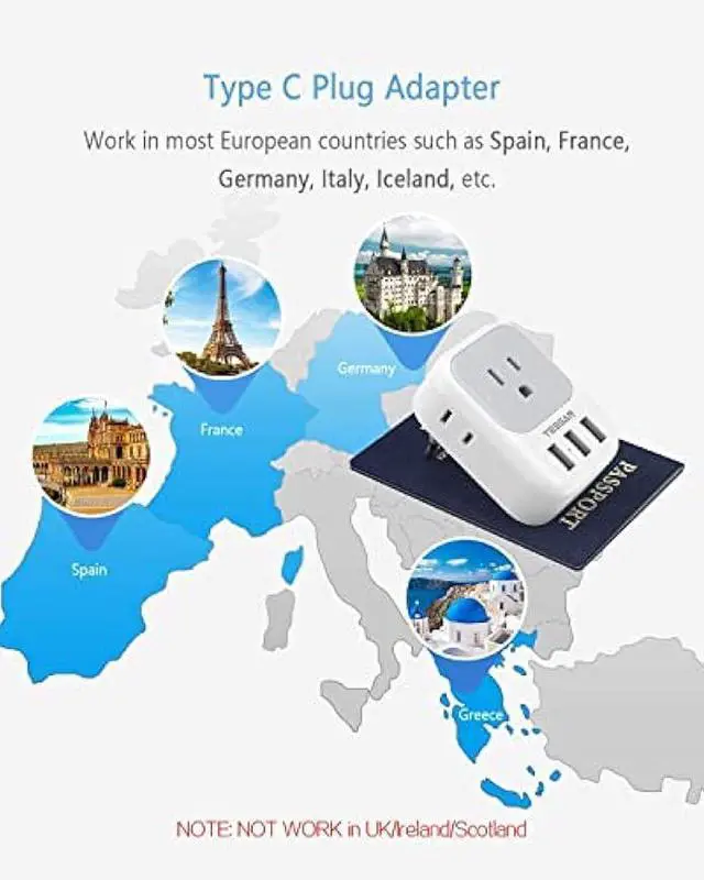 Alt view image 4 of 6 - TESSAN European Travel Plug Adapter 2 Pack, US to Europe Power Adapter with 4 Outlets and 3 USB, International Euro Charger Adaptor Type C for USA to EU Spain France Iceland Italy Germany Greece