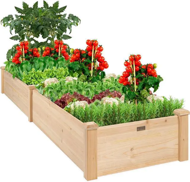 Main image of Best Choice Products 8x2ft Outdoor Wooden Raised Garden Bed Planter for Vegetables, Grass, Lawn, Yard - Natural