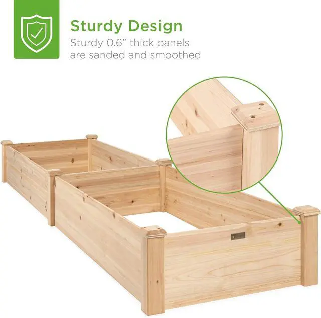 Alt view image 6 of 7 - Best Choice Products 8x2ft Outdoor Wooden Raised Garden Bed Planter for Vegetables, Grass, Lawn, Yard - Natural