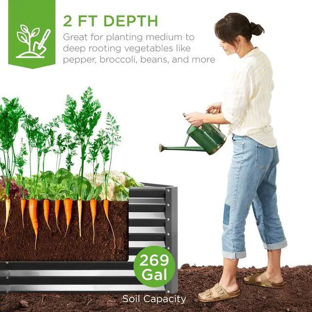 Alt view image 3 of 7 - Best Choice Products 6x3x2ft Outdoor Metal Raised Garden Bed, Deep Root Box Planter for Vegetables, Flowers, Herbs, and Succulents w/ 269 Gallon Capacity - Gray