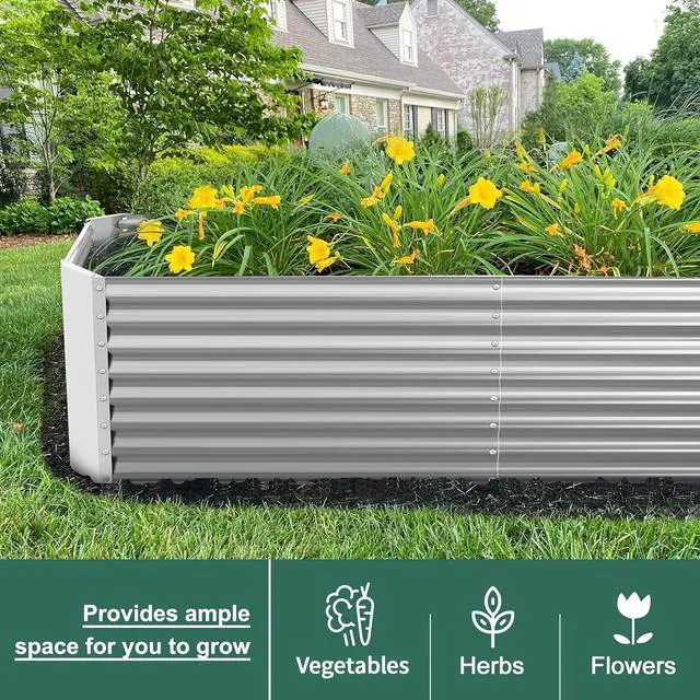 Alt view image 4 of 6 - Land Guard 8×4×2 ft Galvanized Raised Garden Bed Kit, Galvanized Planter Raised Garden Boxes Outdoor, Large Metal Raised Garden Beds for Vegetables.