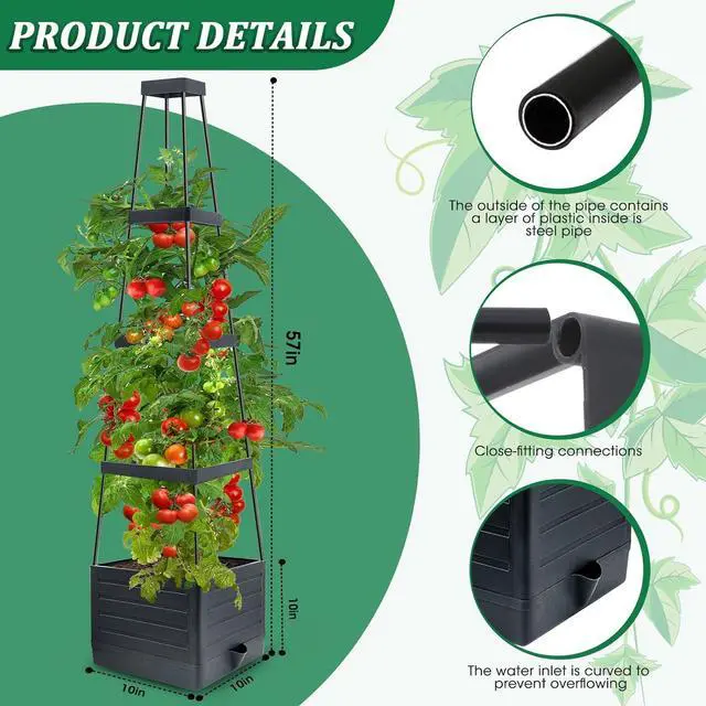 Alt view image 2 of 7 - MQFORU 2Pack Raised Garden Bed Planter Boxes with Trellis, 57" Self-Watering Tomato Planter Boxes with Trellis for Climbing Vegetable and Plants, Tomato Cage for Indoor Outdoor Use
