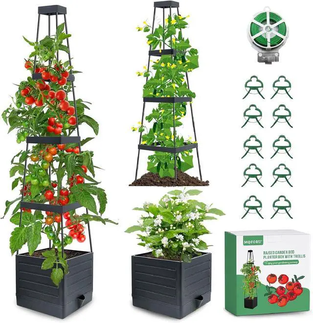 Main image of MQFORU 2Pack Raised Garden Bed Planter Boxes with Trellis, 57" Self-Watering Tomato Planter Boxes with Trellis for Climbing Vegetable and Plants, Tomato Cage for Indoor Outdoor Use