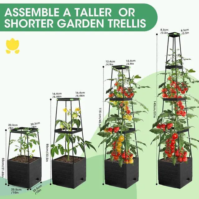 Alt view image 7 of 7 - MQFORU 2Pack Raised Garden Bed Planter Boxes with Trellis, 57" Self-Watering Tomato Planter Boxes with Trellis for Climbing Vegetable and Plants, Tomato Cage for Indoor Outdoor Use