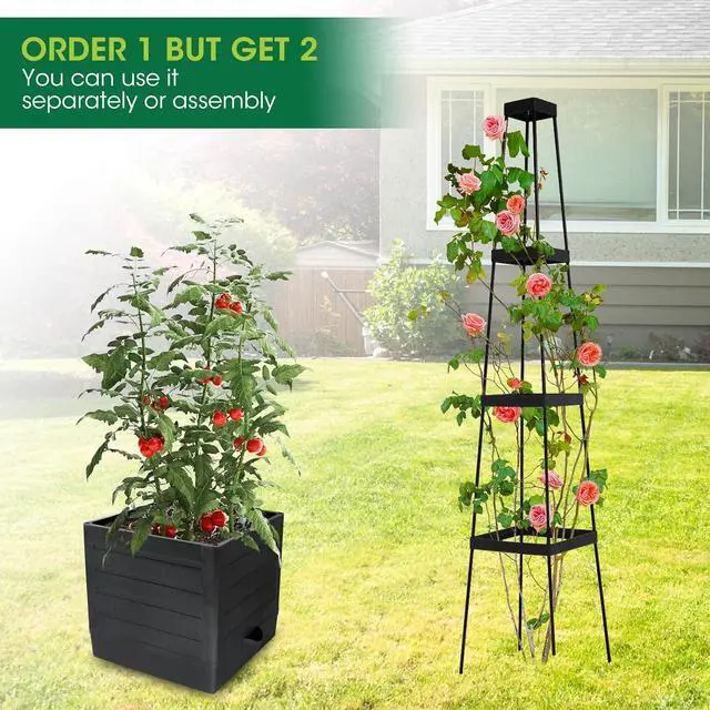 Alt view image 6 of 7 - MQFORU 2Pack Raised Garden Bed Planter Boxes with Trellis, 57" Self-Watering Tomato Planter Boxes with Trellis for Climbing Vegetable and Plants, Tomato Cage for Indoor Outdoor Use
