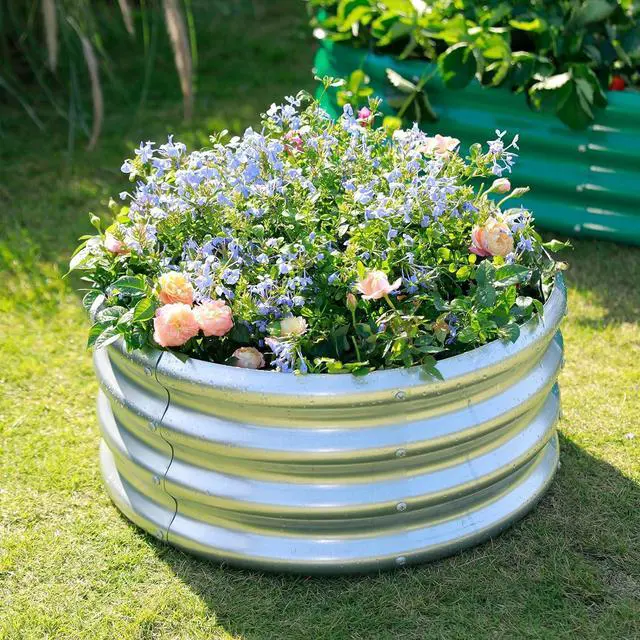 Alt view image 2 of 5 - Land Guard Galvanized Raised Garden Bed 2Pcs, Planter Raised Garden Beds Outdoor, Round Clearance Raised Garden Beds for Gardening Vegetables