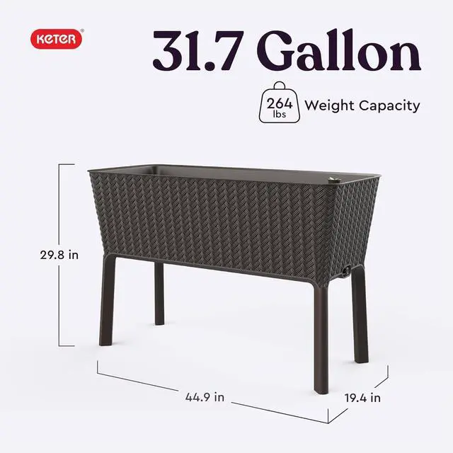 Alt view image 3 of 7 - Keter Splendor 31.7 Gallon Raised Garden Bed with Self Watering Planter Box and Drainage Plug-Perfect for Growing Fresh Vegetables, Flowers and Herbs, Brown