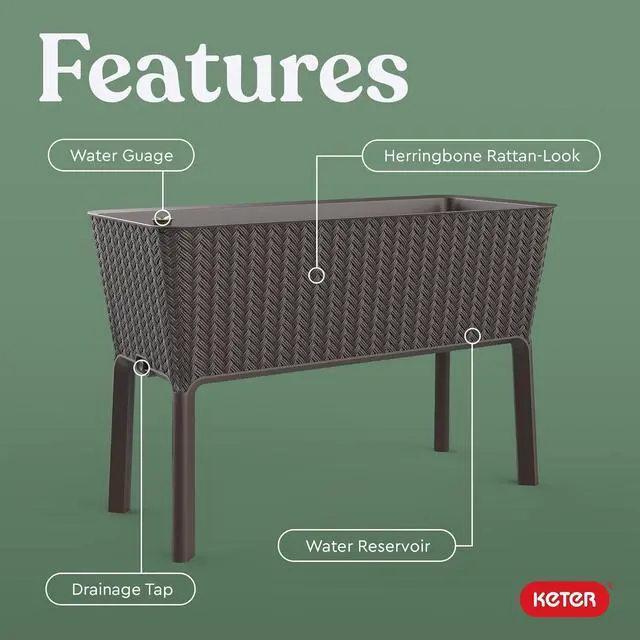 Alt view image 4 of 7 - Keter Splendor 31.7 Gallon Raised Garden Bed with Self Watering Planter Box and Drainage Plug-Perfect for Growing Fresh Vegetables, Flowers and Herbs, Brown