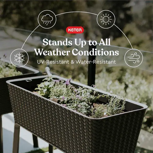 Alt view image 5 of 7 - Keter Splendor 31.7 Gallon Raised Garden Bed with Self Watering Planter Box and Drainage Plug-Perfect for Growing Fresh Vegetables, Flowers and Herbs, Brown
