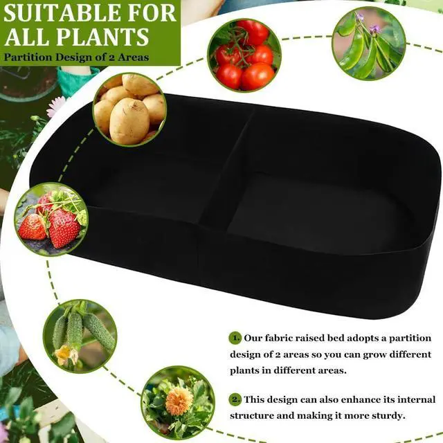 Alt view image 4 of 7 - Fabric Raised Garden Bed, 58 Gallon 2 Grids Rectangle Garden Grow Bags, 2x4 FT Breathable Planter Raised Beds for Growing Vegetables Flowers Herb, Raised Planters for Outdoor Plants