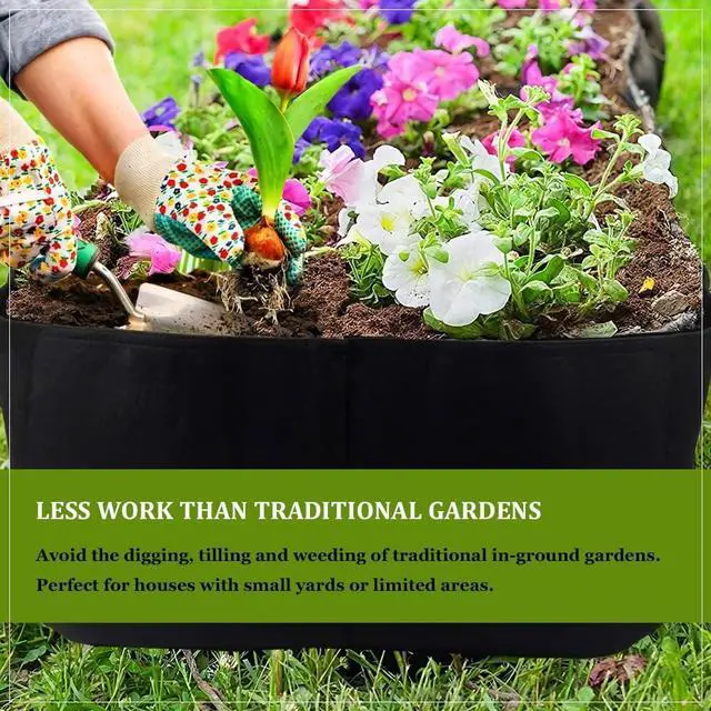 Alt view image 3 of 7 - Fabric Raised Garden Bed, 58 Gallon 2 Grids Rectangle Garden Grow Bags, 2x4 FT Breathable Planter Raised Beds for Growing Vegetables Flowers Herb, Raised Planters for Outdoor Plants